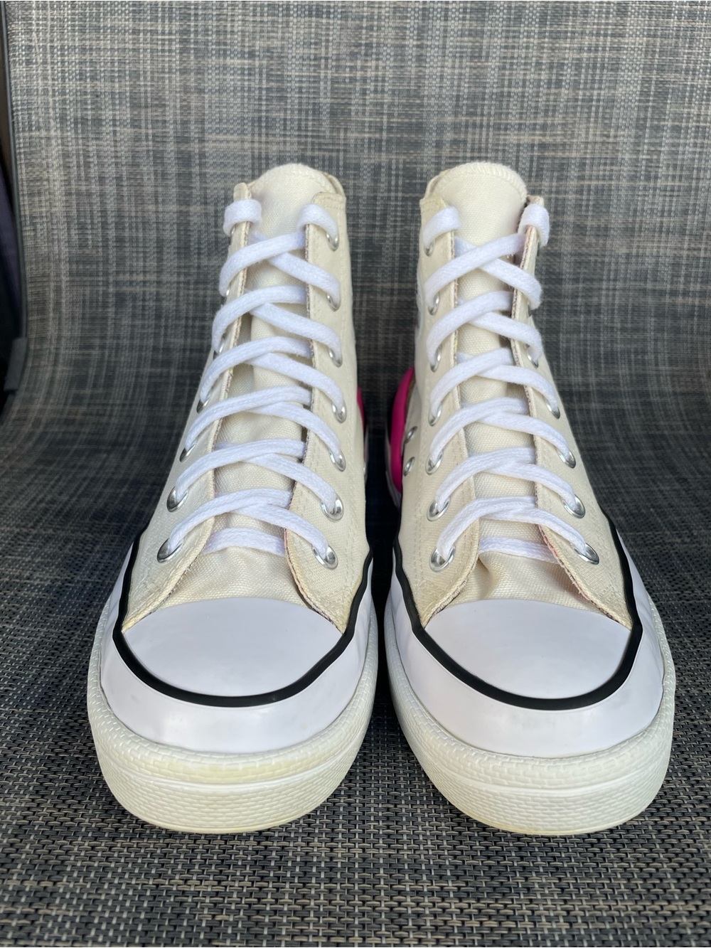 Converse All Star High Top Sneakers in White with Pink Accent - Picture 6 of 13